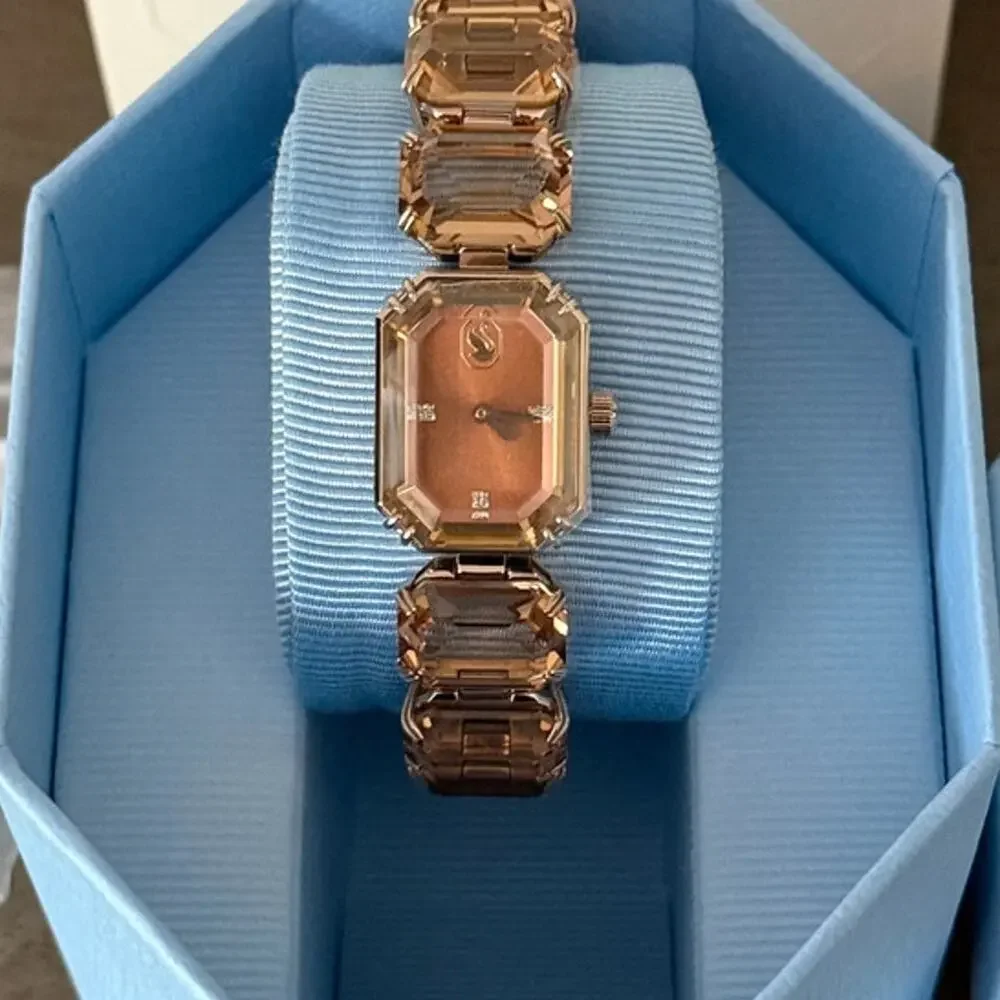 Swarovski Millenia Bracelet Watch Champagne Gold Octagon Crystals Swiss Quartz
